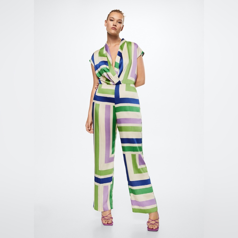Mango Geometric Striped Satin Jumpsuit